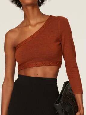Victor Glemaud small 100% Wool One sleeve crop sweater rust brown